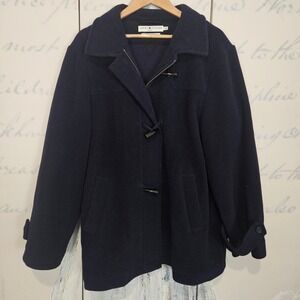 Tommy Hilfiger Navy Blue Wool Blend Herringbone Toggle Coat Womens 2X